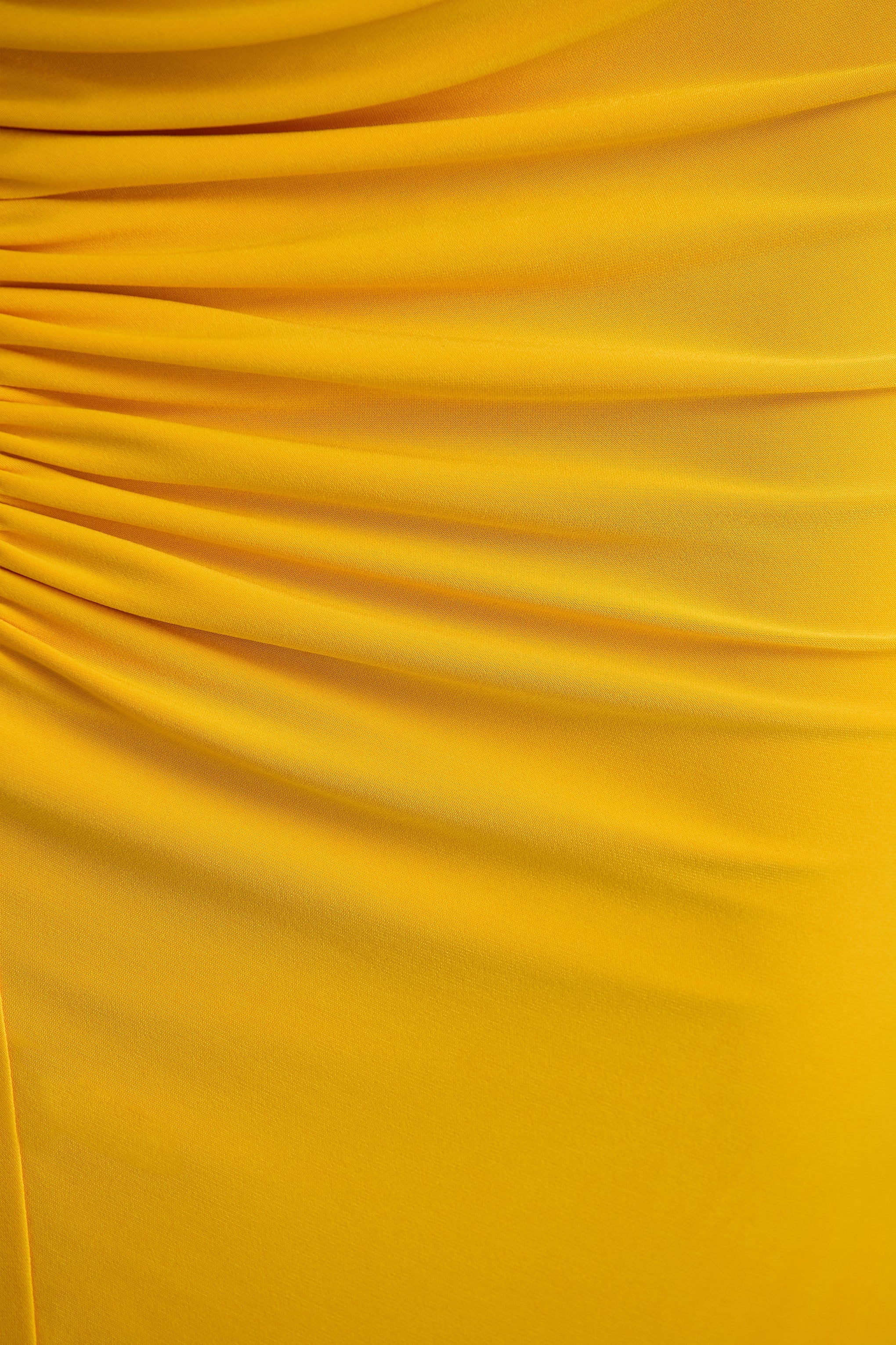 Diva | Yellow Slashed-Neck Maxi Dress With Ruched Detailing
