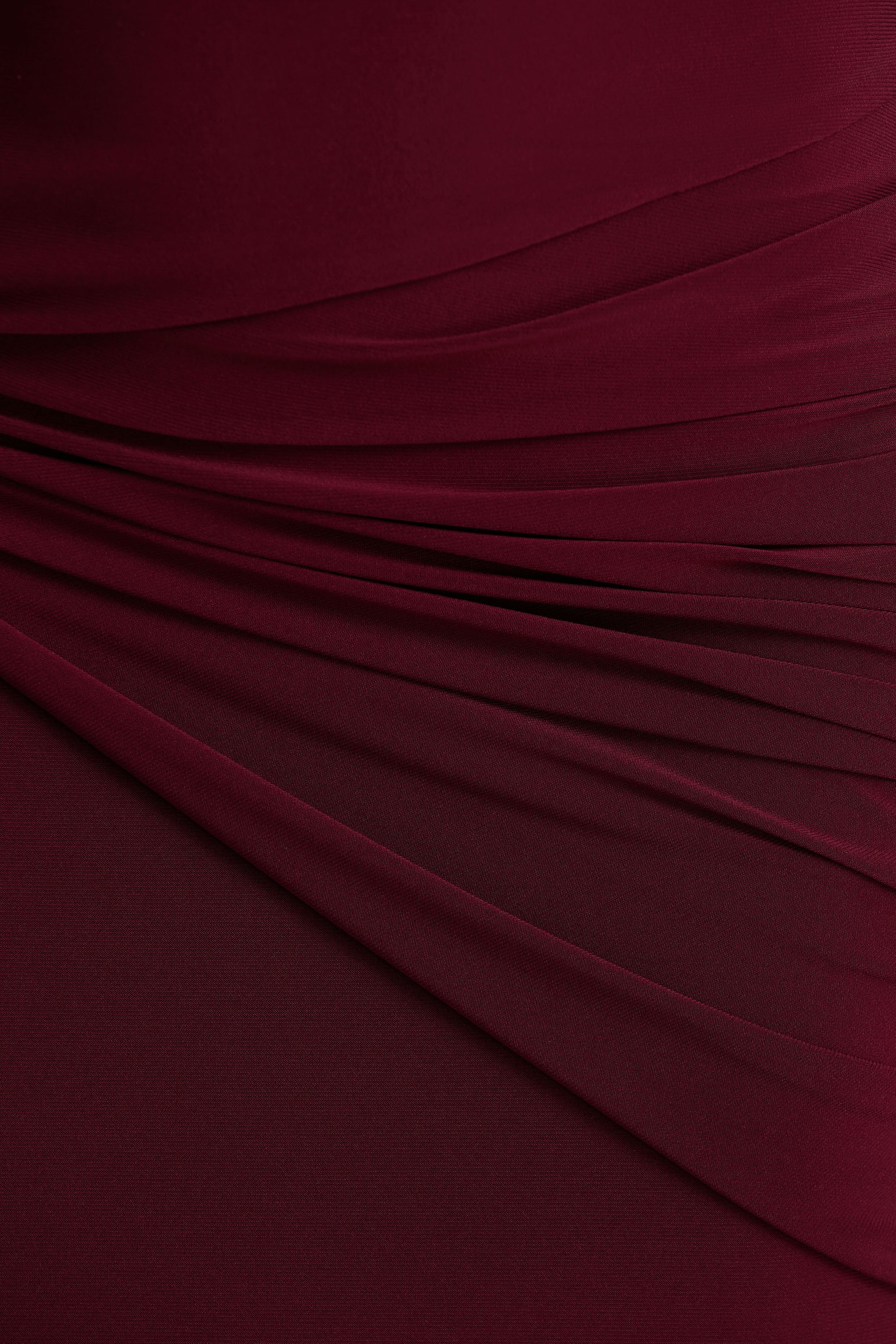 Decadence | Burgundy High-Neck Wrapped Maxi Dress With Twist-Sleeve