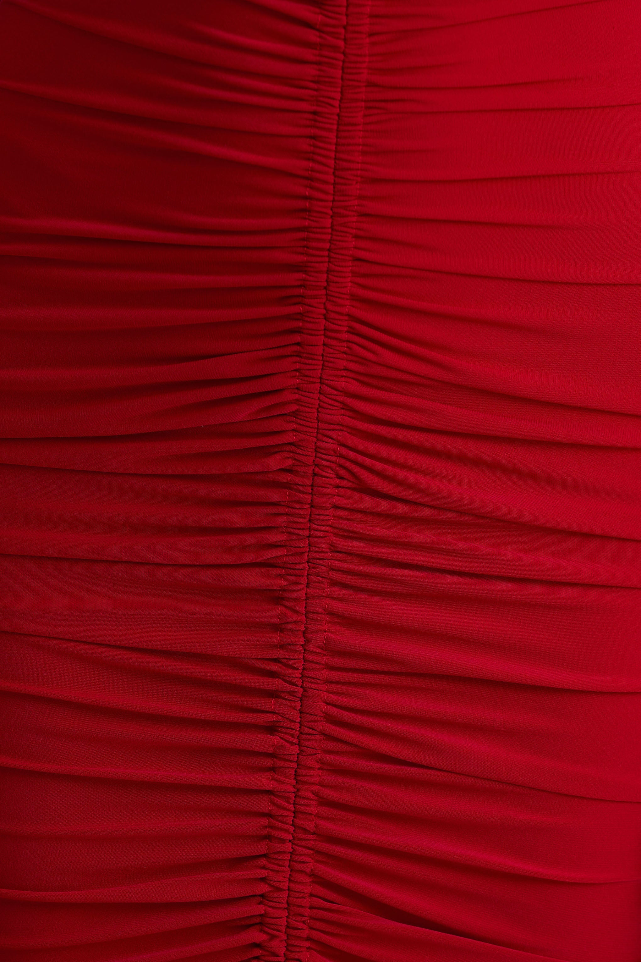 Jewel | Red Plunge-Neck Maxi Dress With Front Split and Ruched Detailing