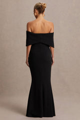 Libra | Black Bow Bardot Maternity Maxi Dress