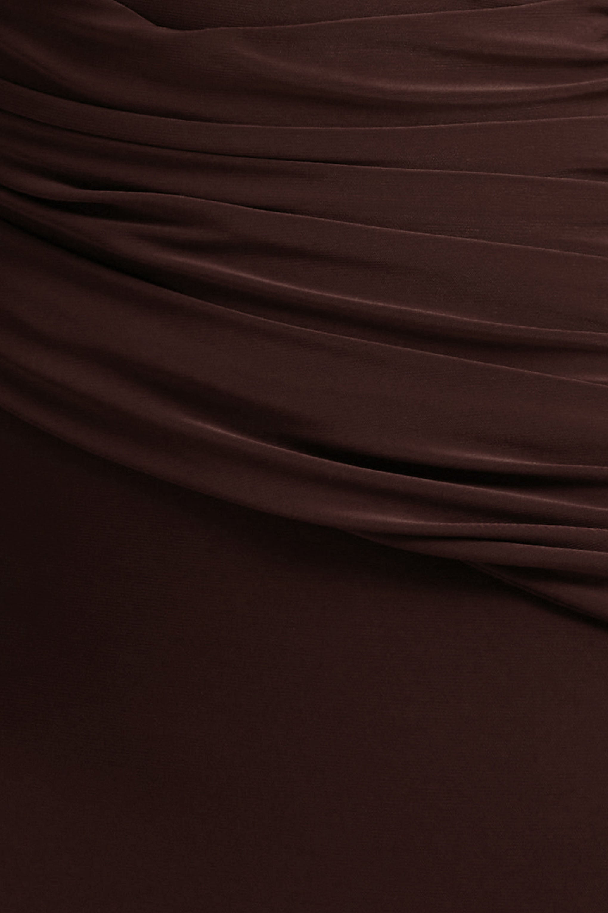 Valina | Brown Ruched Asymmetric Maxi Dress With Drape