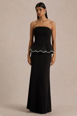 Robin | Black Hand-Embellished Strapless Corset Maxi Dress