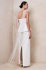 Naira | White Satin Bandeau Corset Maxi Dress