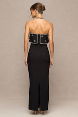 Illiana | Black Bandeau Hand-Embellished Maxi Dress