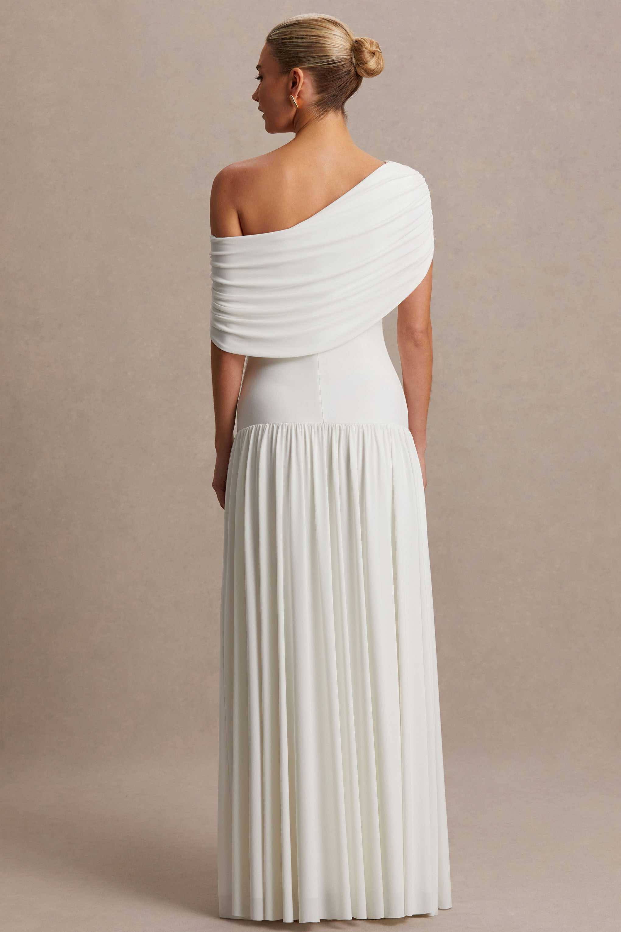 Noah | White Asymmetric-Neck Maternity Maxi Dress With Drop-Waist