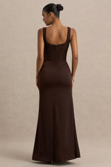 Morgan | Brown Satin Corset Maxi Dress