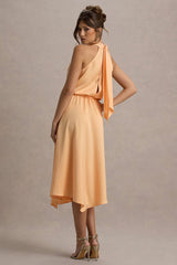 Palonia | Peach Satin High-Neck Split Midi Dress