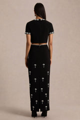 Aven | Black Hand-Embellished Maxi Skirt