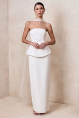 Naira | White Satin Bandeau Corset Maxi Dress